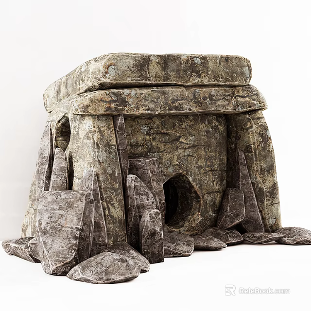 Ancient Rough Stone Ruin Structure With Stacked Blocks And Entrance Hole Design 3d model 