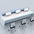 Modern Office Desk Setup With Multiple Monitors LED Strip Lights And Ergonomic Chairs 3d model