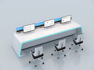 Modern Office Desk Setup With Multiple Monitors LED Strip Lights And Ergonomic Chairs 3d model