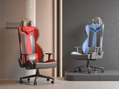 Red Gray And Blue Gaming Chairs With Ergonomic Design In Modern Room 3d model