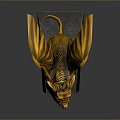 Golden Dragon Mythical Creature Statue With Spread Wings On Dark Stone Base Decorative Sculpture