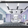 Modern Public Office Space Interior With Open Workstations Bookshelves And Lounge Sofa 3d model