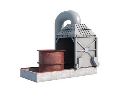 Industrial Equipment Structure With Rusty Storage Tank Curved Exhaust Pipe And Concrete Base 3d model