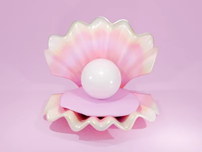 Clam With Pink And White Shell And Shiny Pearl On Pink Background 3d model
