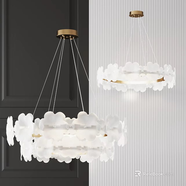 Elegant White Petal Shaped Chandelier With Gold Metal Frame And Soft Lighting 3d model 