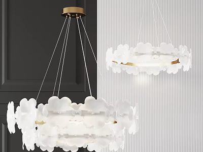 Elegant White Petal Shaped Chandelier With Gold Metal Frame And Soft Lighting 3d model
