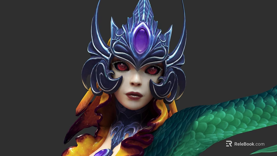 Fantasy Game Movie Character With Ornate Headdress Purple Gem And Red Eyes 3d model 
