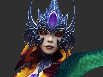 Fantasy Game Movie Character With Ornate Headdress Purple Gem And Red Eyes 3d model