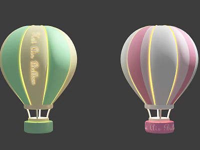 Child Themed Art Installation With Two Green Yellow Pink White Hot Air Balloons 3d model
