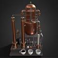 Steampunk Style Kitchen Appliance with Copper Pipes Gauges and Keyboard Panel Design 3d model