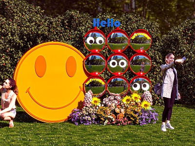 Smiling face corner mirror beautiful Chen flowers beautiful Chen wedding decoration clock area mirror turning mirror flower eyes figure environment art beautiful Chen exhibition 3d model