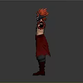3D Character With Red Spiky Hair Black Long Sleeves Red Vest Black Pants And Boots