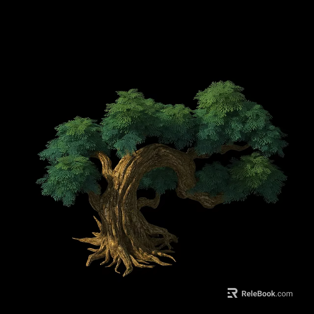 Cartoon Scene Featuring Lush Green Foliage On Thick Brown Trunk With Exposed Roots 3d model 