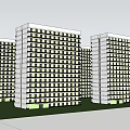Modern High Rise Residential Buildings With Green Windows Trees And People Around