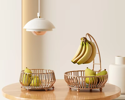 Fresh Bananas and Pears in Wire Fruit Baskets on Kitchen Countertop 3d model Fresh Bananas and Pears in Wire Fruit Baskets on Kitchen Countertop 3d model