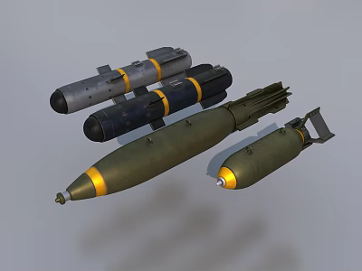 Military Weapons Collection Featuring Green Yellow Striped and Black Bombs Designs 3d model