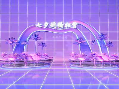 Dream Tanabata Festival Magpie Bridge Lotus Leaf Lotus Boat Meichen Activity Door Head 3d model