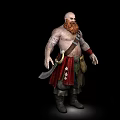 Game Movie Character Bald Warrior With Red Beard Arm Tattoos And Sword
