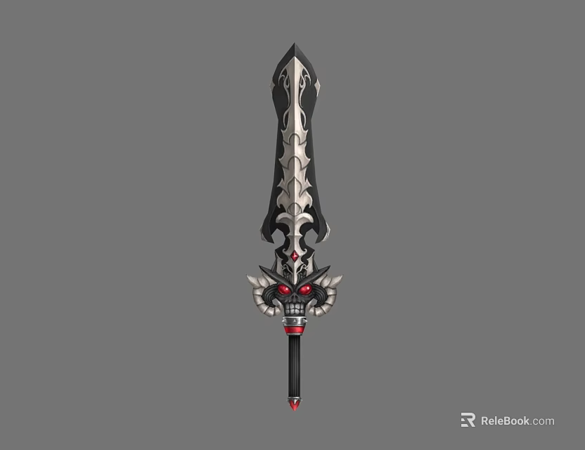 Mythical Black Sword Featuring Intricate Carved Patterns And Skull Decoration With Red Eyes 3d model 