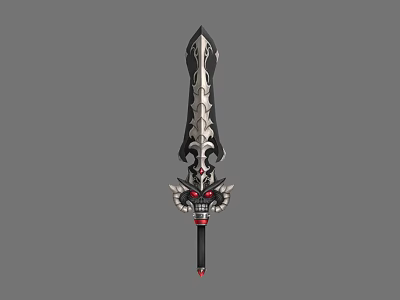 Mythical Black Sword Featuring Intricate Carved Patterns And Skull Decoration With Red Eyes 3d model