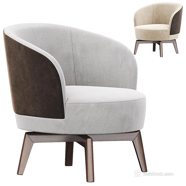Modern Light Gray Accent Chair With Dark Brown Backrest And Wooden Legs 3d model 