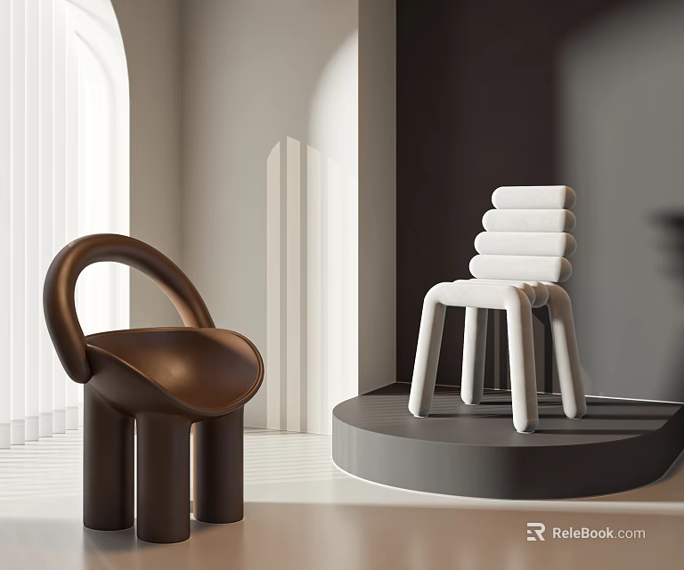 Modern Leisure Chairs Brown and White Rounded Backrest Stacked Design Minimalist Interior 3d model 