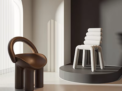 Modern Leisure Chairs Brown and White Rounded Backrest Stacked Design Minimalist Interior 3d model
