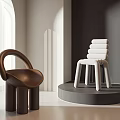 Modern Leisure Chairs Brown and White Rounded Backrest Stacked Design Minimalist Interior