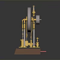 Vintage Mechanical Steam Engine Model With Golden Parts Black Wheel And Red Details