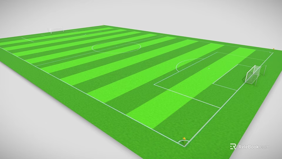 Stadium Building With Green Turf Football Field Featuring White Marking Lines And Playing Areas 3d model 