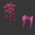 Traditional Chinese Architecture Red Framework With Golden Decorations And Two Sizes