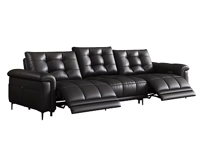 Comfortable Black Leather Three Seater Sofa with Reclining Function for Living Room Modern Design 3d model