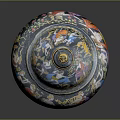 Artistic Sculpted Jar With Lid Featuring Colorful Figure Patterns And Golden Top Decoration