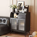 Black Living Room Sideboard with Mesh Doors Drawer and Coffee Machine Vase Decor