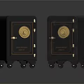 Dual Commercial Safes With Black Exterior Gold Circular Locks And Heavy Duty Security Design