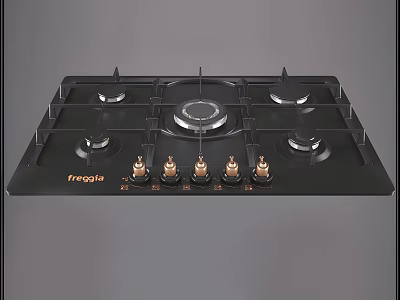 Fregia Black Gas Stove With Multiple Burners And Control Knobs For Kitchen 3d model