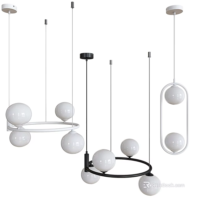 Modern Minimalist Pendant Lights Featuring White Spherical Shades And Black Hanging Designs 3d model 