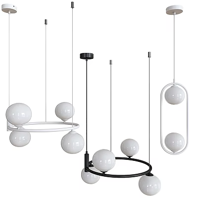 Modern Minimalist Pendant Lights Featuring White Spherical Shades And Black Hanging Designs 3d model