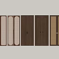 Different Designed Wooden Cabinet Doors With Rattan Panels And Brown Beige Tones
