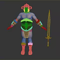 Man In Horned Helmet With Leather Armor Arm Guards Boots And Long Sword