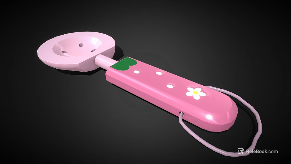 Pink Decorative Handle Tool With Green Leaf White Flower And String Design 3d model 