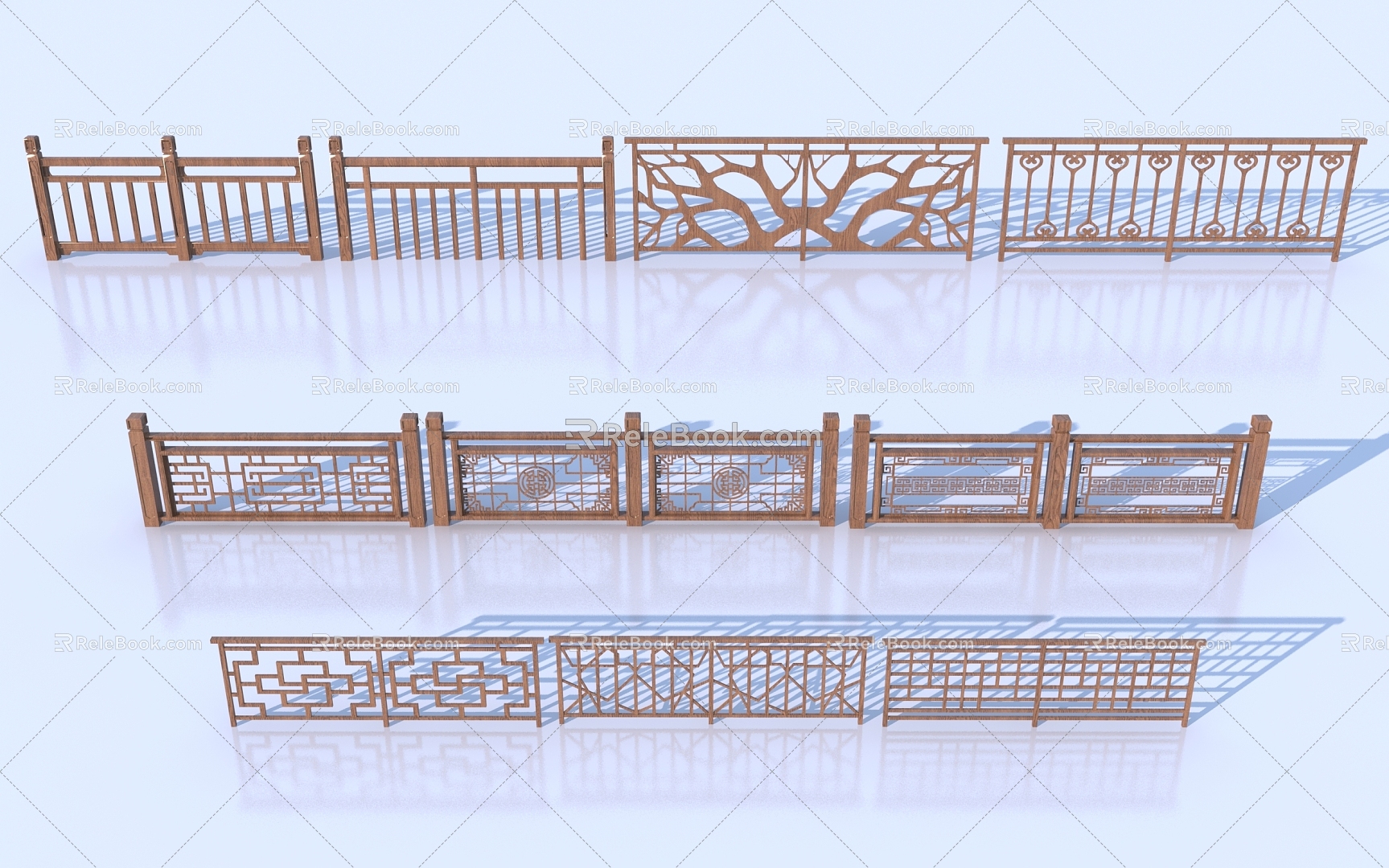 Chinese wooden railing 3D model 3d model