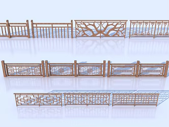 Chinese wooden railing 3D model 3d model