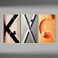 Modern Abstract Triptych Wall Art With Face Profiles Geometric Lines And Circular Elements 3d model