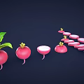 Fresh Red Radish Vegetable Display With Whole Halved And Sliced Pieces On Dark Background
