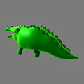 Green Cartoon Crocodile 3D Model With Open Mouth Exposed Teeth Rounded Body And Dorsal Spines