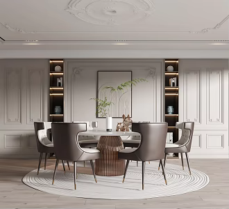 French Restaurant Dining Table and Chair Combination 3d model