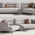 Modern Light Gray Sectional Sofa With Multiple Throw Pillows And Plaid Blanket 3d model