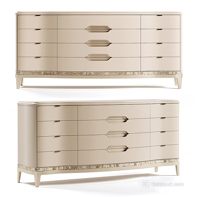 Elegant Modern Dresser Design With Multiple Drawers Metal Handles And Decorative Trim 3d model 