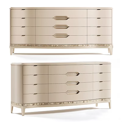 Elegant Modern Dresser Design With Multiple Drawers Metal Handles And Decorative Trim 3d model